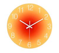 Topkey 12 Inch Silent Glass Wall Clock Easy Readable Big Numbers Non Ticking Round Stylish Gradient Modern Decorative Clock for Home Bedroom Living Room Dining Room Kitchen and Office -Orange