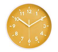 Topkey 8” Round Silent Wall clock Easy Read Big Numbers Kitchen Modern Non-ticking Decorative Wall Clock for Bedroom Office school-Yellow