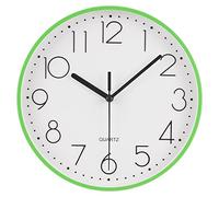 Topkey 9” Silent Round Wall Clock Arabic Numerals Easy Read Clock for Living Room, Bedroom,school and nursery Battery Not Included - Green