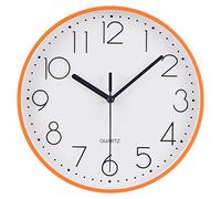 Topkey 9” Silent Round Wall Clock Arabic Numerals Easy Read Clock for Living Room, Bedroom,school and nursery Battery Not Included - Orange