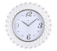 Topkey Round Wall Clock 17" Large Silent Mute White Peacock Feather Diamond Like Room Decorative Wall Clock for Bedroom,Office, Living room,School and Kindergarten - 43CM