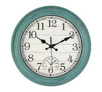 Topkey Silent Antiqued Finish Wall Clock Outside 12 Inch Retro Non-ticking Decorative Bedroom Office Wall Clock-Green