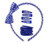 Topkids Accessories 15pc School Hair Accessories Set, Gingham Bow Headband, Snap Hair Clips and Elastic hairbands, Ladies, Girls School uniform colours (Royal Blue)