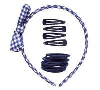Topkids Accessories 15pc School Hair Accessories Set, Gingham Bow Headband, Snap Hair Clips and Elastic hairbands, Ladies, Girls School uniform colours (Navy Blue)