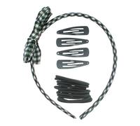 Topkids Accessories 15pc School Hair Accessories Set, Gingham Bow Headband, Snap Hair Clips and Elastic hairbands, Ladies, Girls School uniform colours (Bottle Green)
