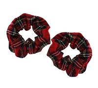 Topkids Accessories 2pc Pattern Scrunchies for Girls and Women, Hair bobbles for Women, Hair Scrunchies, Hair Accessories, Elastic Hair Ties, Elastic Hair Bands, Hair Elastics (Red Tartan)