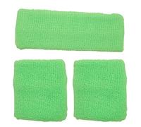 Topkids Accessories 3pcs Unisex Headbands & Wrist Sweatbands for Exercise Set, Colourful Headbands & Sweatbands for Adults & Kids Sports Bands, Fitness Accessories (Neon Green)