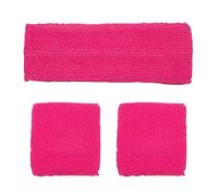 Topkids Accessories 3pcs Unisex Headbands & Wrist Sweatbands for Exercise Set, Colourful Headbands & Sweatbands for Adults & Kids Sports Bands, Fitness Accessories (Neon Pink)