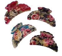 Topkids Accessories 4 Pc Ladies Pretty Bold Floral Print Medium Hair Clip Flower Hair Claw Suitable for All Hair Types for Girls & Women, Chunky Floral Coloured Clip