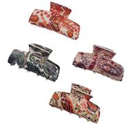 Topkids Accessories 4 Pc Ladies Pretty Bold Floral Print Medium Hair Clip Flower Hair Claw Suitable for All Hair Types (Paisley print)
