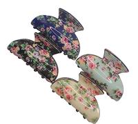 Topkids Accessories 6.5cm/2.5" Ladies Pretty Bold Floral Print Hair Clip Hair Claw Clips Hair Accessories Hair clips women claw clip hair grips mini claw clips (Cream, Pale Blue, Royal Blue and Black)