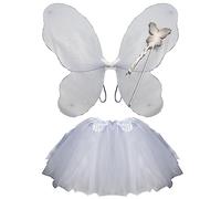 Topkids Accessories Fairy Wings & Wand Gift Set, Tinkerbell Costume, Fairy Wings Kids, Toys for Girls, Butterfly Costume, Tooth Fairy Costume, Dress Up for Girls (White w/Tutu)