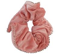 Topkids Accessories Large Luxury Velvet Scrunchie Diamante Stone Edged Sparkly Crystal Scrunchie Luxury Hair Bobbles Hair Scrunchies For Girls, Women, Ladies (XL Pink)