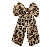 Topkids Accessories Satin Hair Bow Clip Barrette Cute Hair Styling Ribbon Bow Accessory on a Barrette Clip Bows for Girls, Kids, Women, Ladies for Wedding, Festival, Holiday (13cm Leopard w/Tails)