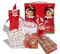 Topline 2 Poseable Elves Behaving Badly Toy Set with Sleeping Bags, Stickers, Snap Cards & 25 Reports - 2x12” Christmas Elves for Kids - Naughty Boy and Girl Christmas Elf Box