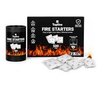 Topline 500 Wax Firelighters - Bulk Pack of Odourless, Waterproof Fire Lighter Sachets for Wood Burners, Log Burners, BBQ, Open Fires, Pizza Ovens & Camping, with Refillable Storage Tube