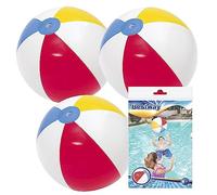 Topline Bestway Swimming Pool Beach Ball - 3 x 20inch Multi-Coloured Beach Balls Inflatable Pool Floats with Unique Card. Pool Ball is Suitable for Holiday Games, Party Games for Kids.