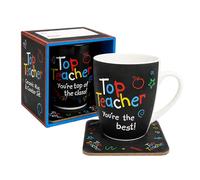Topline Ceramic Mug & Coaster Set for Teachers Gifts - Top Teacher 11oz Colourful Mug & Coaster Gift Box for School Leavers, End-of-Term Gifts for Teacher