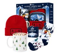 Topline Cozy Skiing Gift Set for Men - Ski Red Knitted Beanie Hat, Ceramic Mug, Cozy Socks & 20g Double Hot Chocolate Mix - Christmas Stocking Fillers, Birthday Gifts for Men, Winter Gifts for Women