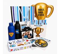Topline Fathers Day Hamper for Dads - Best Dad Ever Photo Frame, Inflatable Trophy, Random Selected Water Bottle & Jumbo Badge, 300g Shortbread Biscuits. Gift Bag for Fathers Day Gift