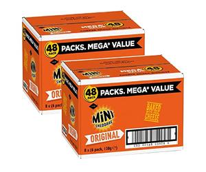TOPLINE Jacob's Mini Cheddars Snacks Bulk - Mega Value 2 Boxes of 48 x 23g Original Cheddar Biscuits Baked with Real Cheese. Bar for Home Pub, Birthday Party Food or Lunchbox Card, Yellow, Orange