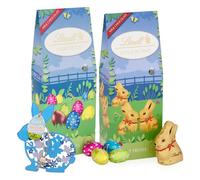 Topline Lindt Easter Chocolate Mini Eggs Hamper - Sweet Treats of 155g Milk Chocolate Eggs, 80g Golden Bunnies & Topline Wooden Decoration. Great for Kids Easter Gifts, Egg Hunt, Party Bag Fillers