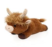 Topline Lying Highland Cow Plush Toy 30cm - Adorable Fluffy Stuffed Animal Highland Cow Teddy with Long Hair & Horns - Soft Brown Plushie Cow Gift for Kids & Adults
