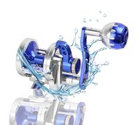 Topline Tackle 66-77lbs Jigging Reel, 6.3:1 9BB+2RB Conventional Reel, CNC All Aircraft Aluminum Left and Right Hand Saltwater Fishing Reel (Blue, 500, Left Hand)