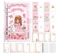 Toplive A6 Ring Binder with Dividers and Filler Sheets, Lovely 6 Ring Binder Cover Transparent A6 Ring Binder Fillable Binder with 5 Dividers Rose Pink