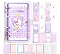 Toplive A6 Ring Binder with Dividers and Filler Sheets, Lovely 6 Ring Binder Cover Transparent A6 Ring Binder Fillable Binder with 5 Dividers Rabbit Purple