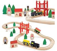 TOPLIVING 39PCS Wooden Train Set - Toy Train with Tracks for Kids Ages 3-7, Compatible with Thomas, Brio, Melissa and Doug, Ideal Railway Playset for Boys and Girls, Great Birthday