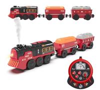 TOPLIVING Electric Remote Control Train Toy for Wooden Rails, Remote Control & Motorized Train with Light, Sound and Smoke Function, Steam Train Compatible with Thomas, Brio, Chuggington