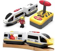 TOPLIVING Motorised Wooden Rail Train Age 3+, Remote Control Train with Magnetic Connection, Battery Operated Locomotive for Toddlers, Compatible with Thomas, Brio, Chuggington