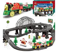TOPLIVING Motorised Wooden Rail Train, Christmas Train with Magnetic Connection, Battery Operated Locomotive Train for Toddlers, Compatible with Thomas, Brio, Chuggington