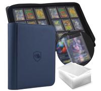 Toploader Binder, Holds 360 Toploaders, 100 Toploaders INCLUDED, 9-Pocket PU Cover Top Loader Binder for 3" x 4" Rigid Toploaders, Ringless Double-Sided Toploader Card Binder for TCG, Sport Cards