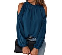 Toplop Blouse Women's Long-Sleeved Shirt Off Shoulder Festive Elegant Top Sexy Tops Autumn Spring Casual Tunic Women's Blouse with Carmen Shirt Blouse Ruffles Round Neck, A-dark blue, XL