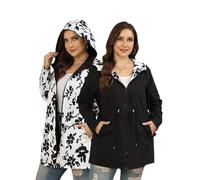 Toplop Rain Jacket Women's Large Sizes Reversible Raincoat Women's Lightweight Windbreaker Waterproof Rain Jacket with Hood Sports Outdoor Jacket, black, 50 Große Größen