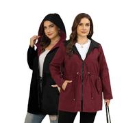 Toplop Rain Jacket Women's Large Sizes Reversible Raincoat Women's Lightweight Windbreaker Waterproof Rain Jacket with Hood Sports Outdoor Jacket, wine red, 50 Große Größen