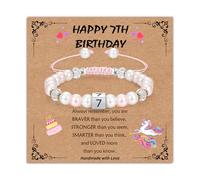 Toplstud 7 Year Old Girls Gifts, 7th Birthday Gifts for Girls, Birthday Bracelets Presents for Daughter Granddaughter Niece, Kids Jewellery Pink Bracelets