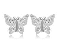 Toplstud Christmas Earrings for Women, Silver Butterfly Cubic Zirconia Stud Earrings, Hypoallergenic Small Earrings Studs, Birthday Jewellery Gift for Women Girls