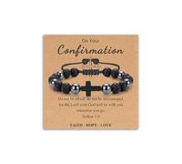Toplstud Confirmation Gifts for Boys, Black Beaded Cross Bracelets with Confirmation Card, Religious Gifts Christians Jewellery for Son Grandson Godson