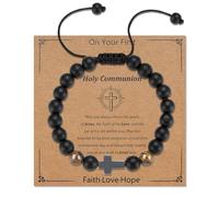 Toplstud First Holy Communion Gift for Boys - Boy's Cross Bracelets for Son Grandson Nephew - Black Beaded Cross Rope Bracelets - Religious Faith Jewellery Gifts for Christians Boys