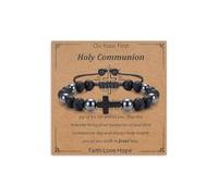 Toplstud First Holy Communion Gifts for Boys, Black Beaded Cross Bracelets with Communion Card, Religious Gifts Christians Jewellery for Son Grandson Godson