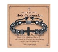 Toplstud Holy Communion Gifts for Boys, First Communion Bracelets for Boys, Adjustable Cross Beads Rope Bracelets, Christian Jewellery Religious Gift for Son Grandson Godson