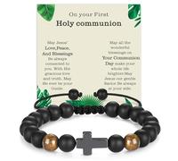 Toplstud Holy Communion Gifts for Boys, First Communion Gifts Boy, Black Beaded Cross Bracelets with Holy Communion Card, Religious Jewellery Gift for Son Grandson Godson Christians