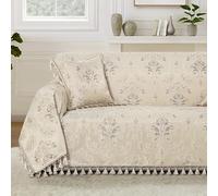 TOPLUXE Luxury Sofa Cover for 2 3 Seater, Classic Damask Slipcover for Sofa Couch Loveseat, Furniture Protector with Tassels 180x300 cm for Pets Dogs Cats (Light Champagne)