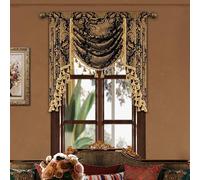 TOPLUXE Swag Valance for Windows, Damask Waterfall Valance with Tassels, Short Curtain for Bedroom Living Room Kitchen, Rod Pocket (Width 100cm, Black)