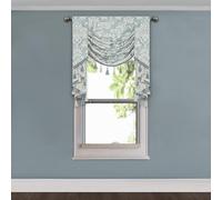 TOPLUXE Swag Valance for Windows, Damask Waterfall Valance with Tassels, Short Curtain for Bedroom Living Room Kitchen, Rod Pocket (Width 100cm, Green)