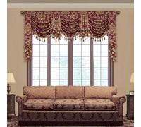 TOPLUXE Swag Valance for Windows, Damask Waterfall Valance with Tassels, Short Curtain for Bedroom Living Room Kitchen, Rod Pocket (Width 200cm, Bordeaux)