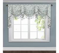 TOPLUXE Swag Valance for Windows, Damask Waterfall Valance with Tassels, Short Curtain for Bedroom Living Room Kitchen, Rod Pocket (Width 200cm, Green)